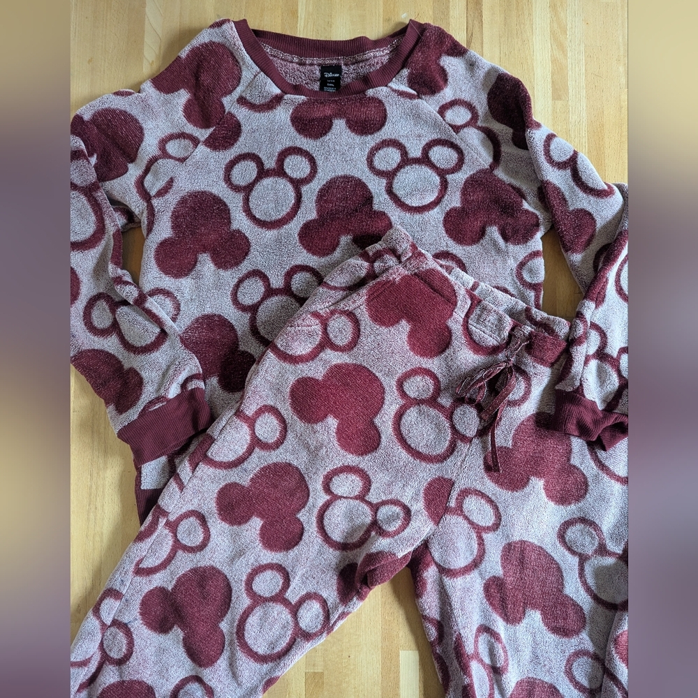 Disney Mickey Mouse Fleece Jogger Lounge Set Size Large Cozy Soft Silhouette